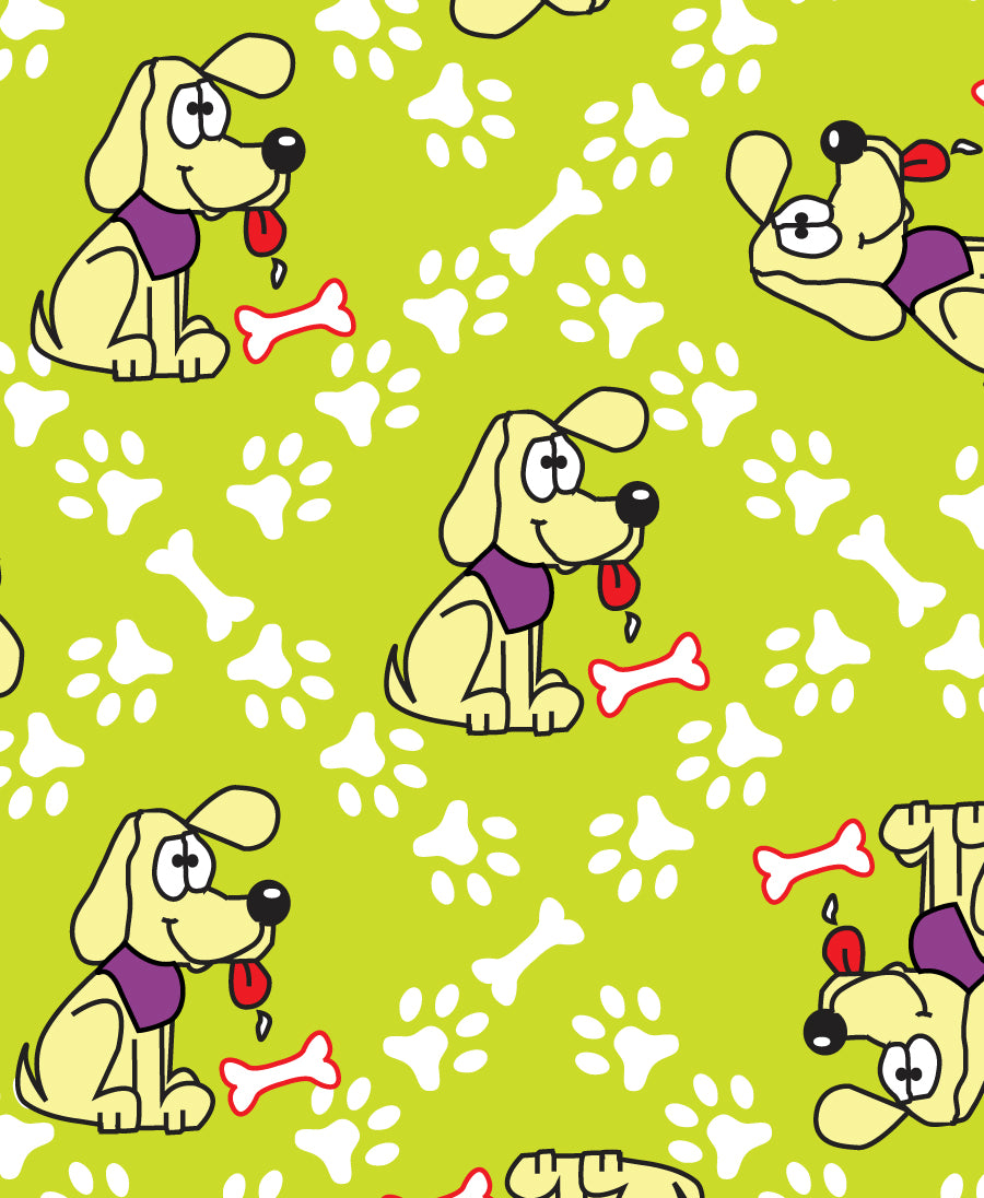F7218 Cute Pawprint Puppy Fabric, Green