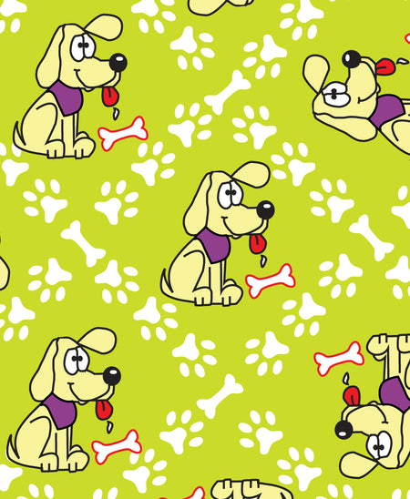 F7218 Cute Pawprint Puppy Fabric, Green