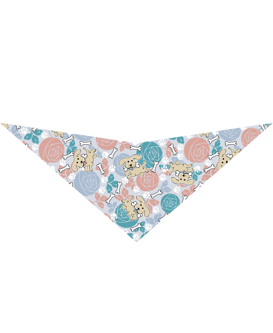 S3228 Puppies, Bones & Roses Bandana, Grey Floral