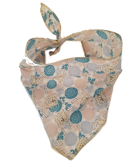 S3228 Puppies, Bones & Roses Bandana, Grey Floral