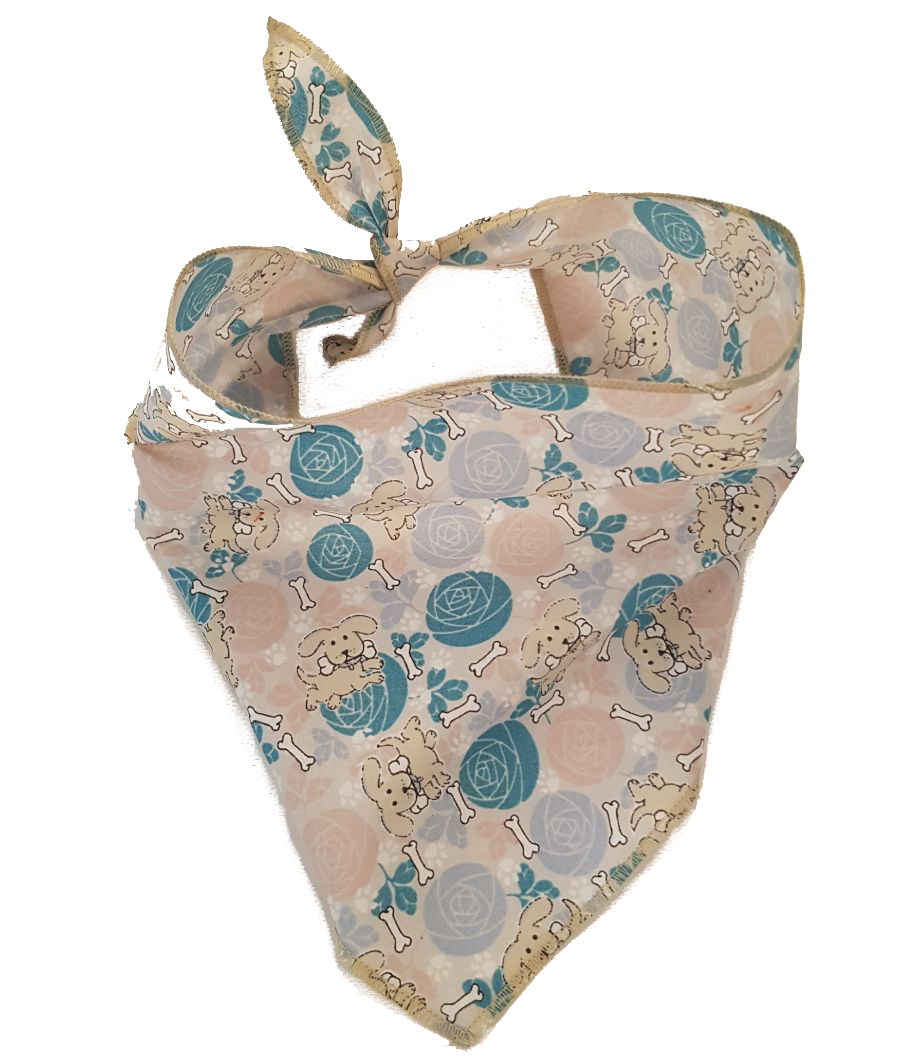 S3228 Puppies, Bones & Roses Bandana, Grey Floral