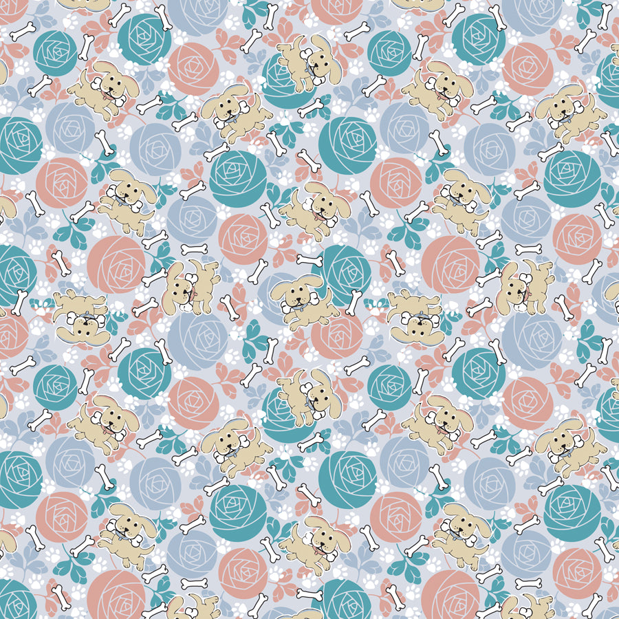 SQ3228 Puppies, Bones & Roses Bandana, Grey Floral