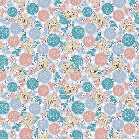 SQ3228 Puppies, Bones & Roses Bandana, Grey Floral