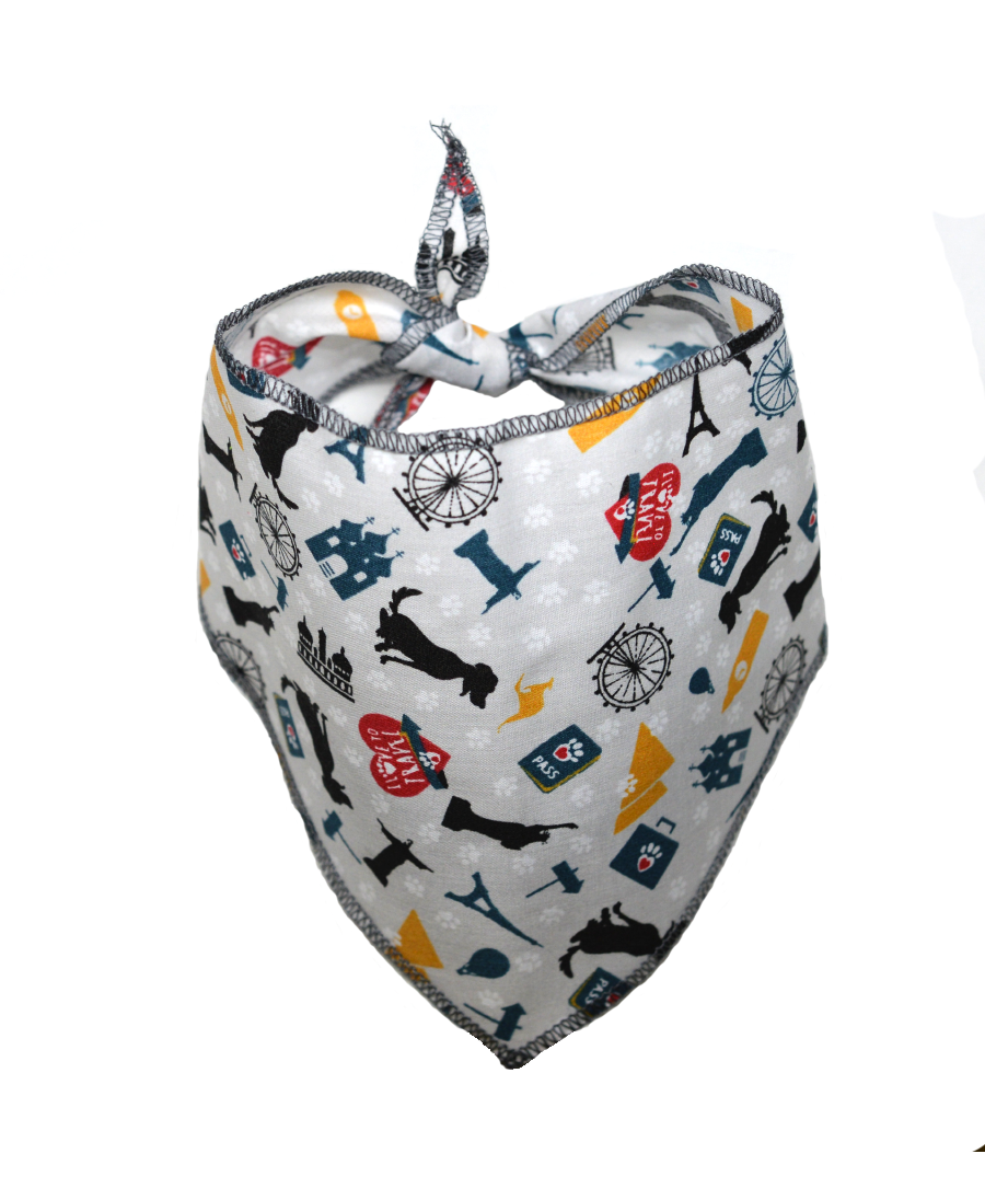 S3231 Travel Doggie France, Australia & Beyond Bandana, Grey