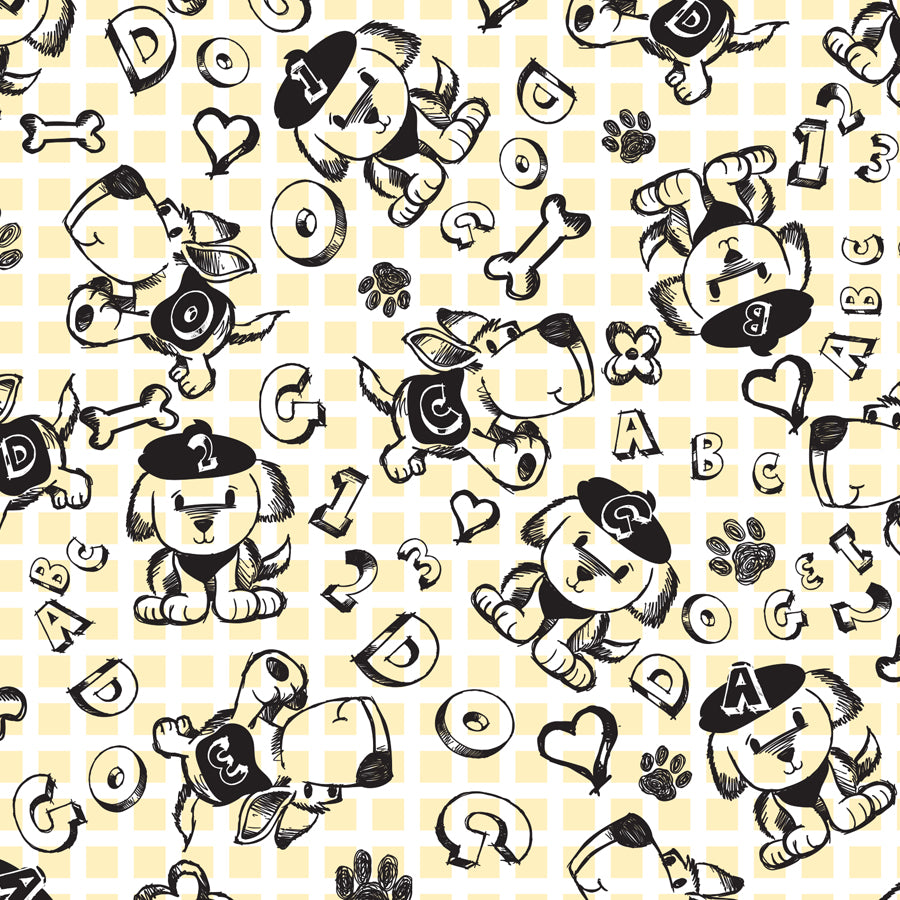 SQ3237 Checker Sketch Doggie Bandana, White