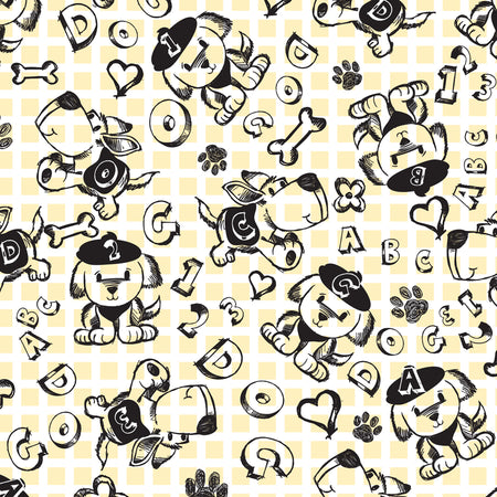 SQ3237 Checker Sketch Doggie Bandana, White