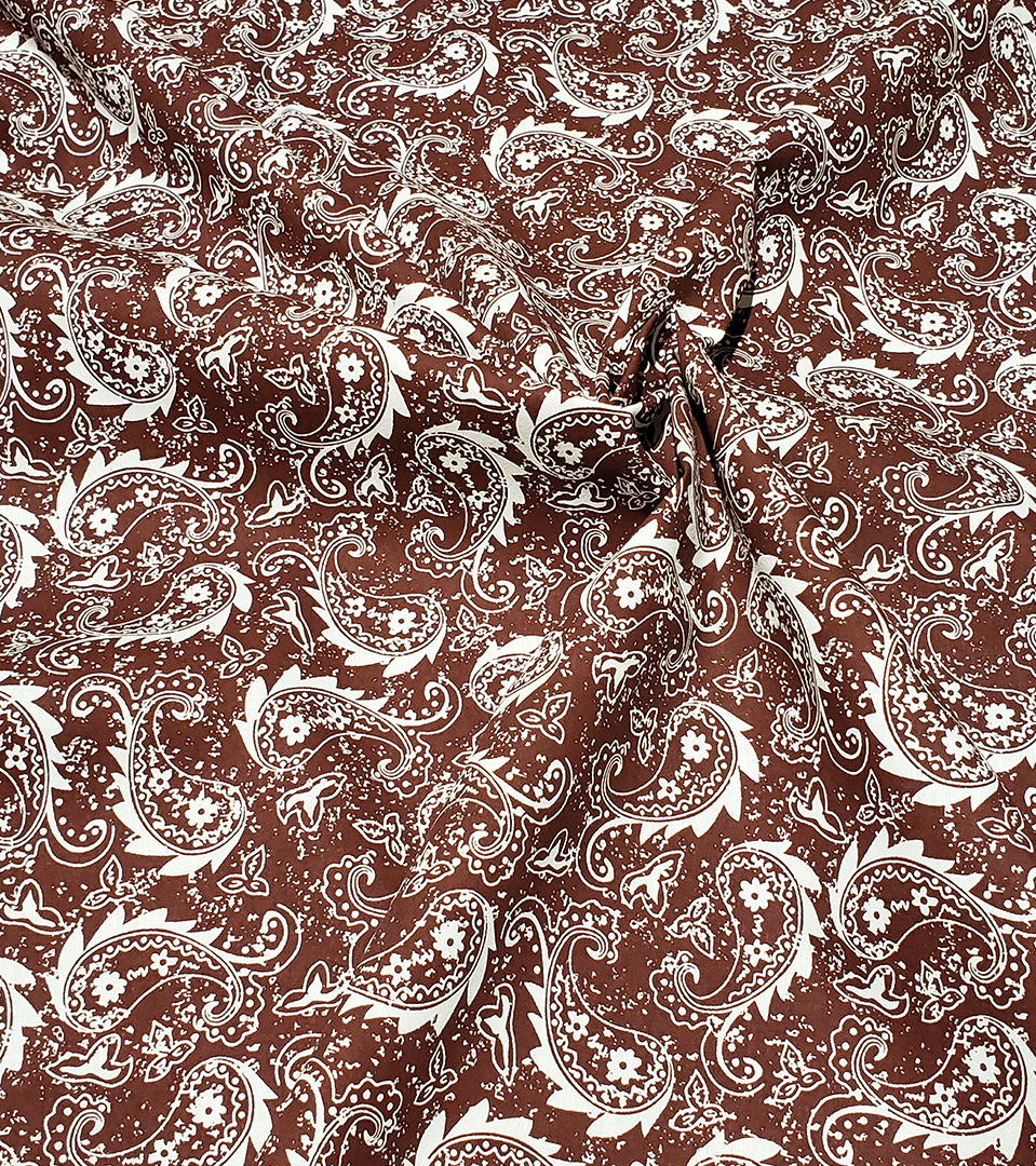 F7252 58" Width 100% Cotton, Rustic Brown Paisley Fabric