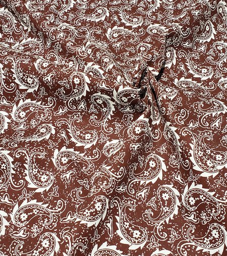F7252 58" Width 100% Cotton, Rustic Brown Paisley Fabric
