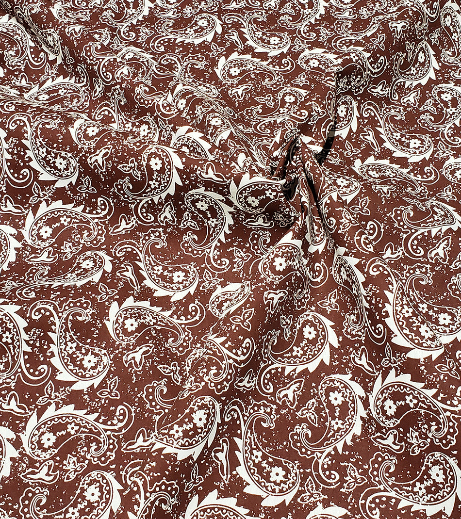 F7252 58" Width 100% Cotton, Rustic Brown Paisley Fabric
