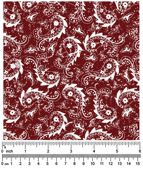 F7252 58" Width 100% Cotton, Rustic Brown Paisley Fabric