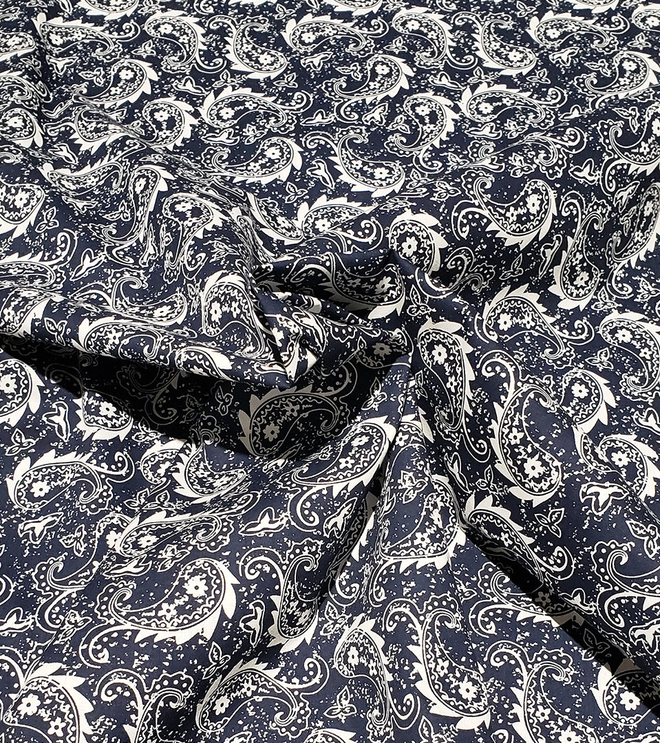 F7253  58" Width 100% Cotton, Rustic Navy Paisley Fabric