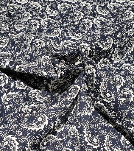 F7253  58" Width 100% Cotton, Rustic Navy Paisley Fabric