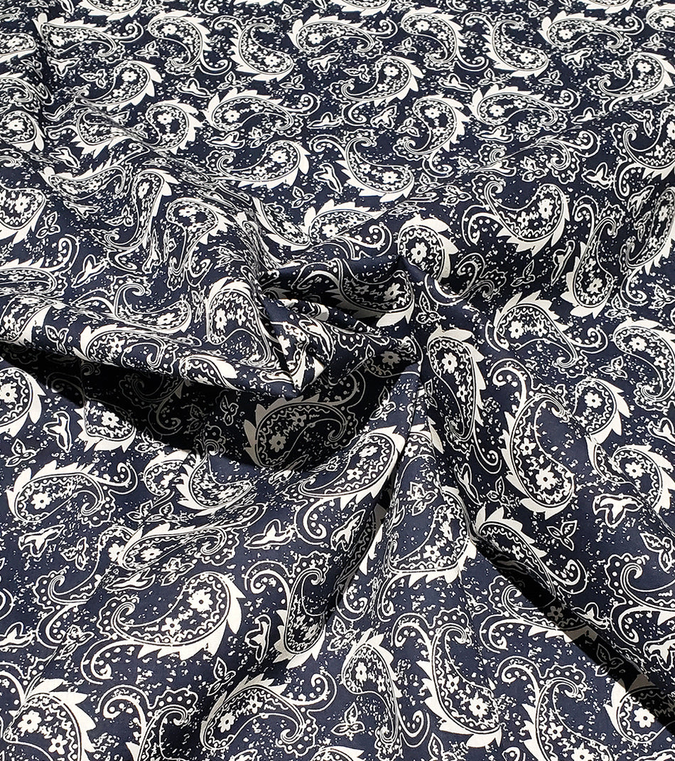 F7253  58" Width 100% Cotton, Rustic Navy Paisley Fabric