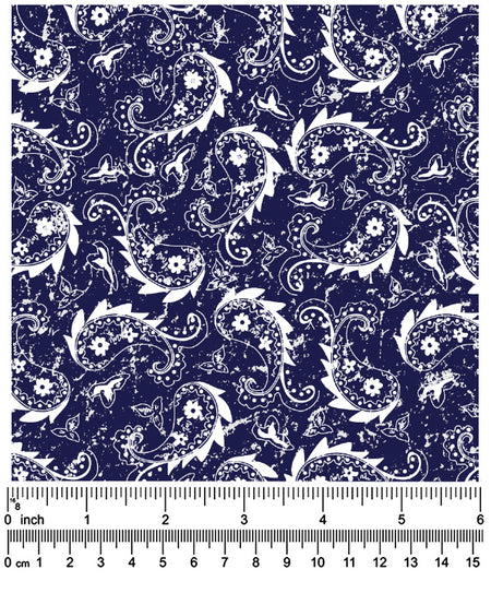 F7253  58" Width 100% Cotton, Rustic Navy Paisley Fabric