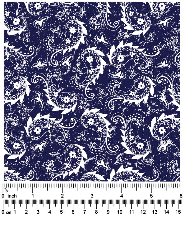 F7253  58" Width 100% Cotton, Rustic Navy Paisley Fabric