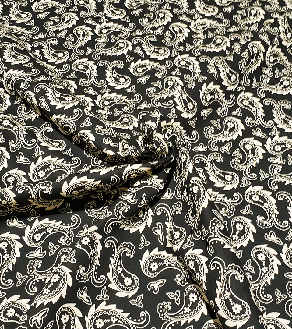 F7254 58" Width 100% Cotton, Black Gold Paisley Fabric
