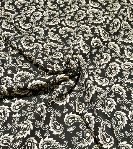 F7254 58" Width 100% Cotton, Black Gold Paisley Fabric