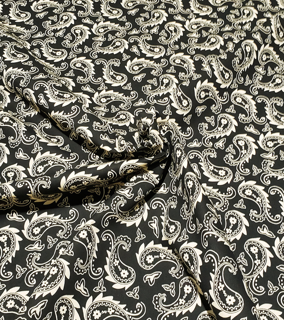 F7254 58" Width 100% Cotton, Black Gold Paisley Fabric
