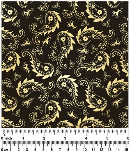 F7254 58" Width 100% Cotton, Black Gold Paisley Fabric