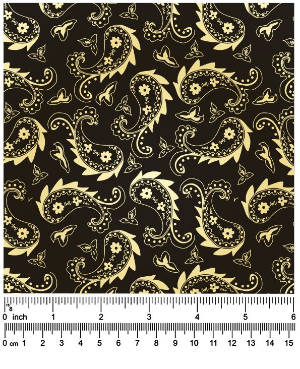 F7254 58" - 100% Cotton Black Gold Paisley Fabric