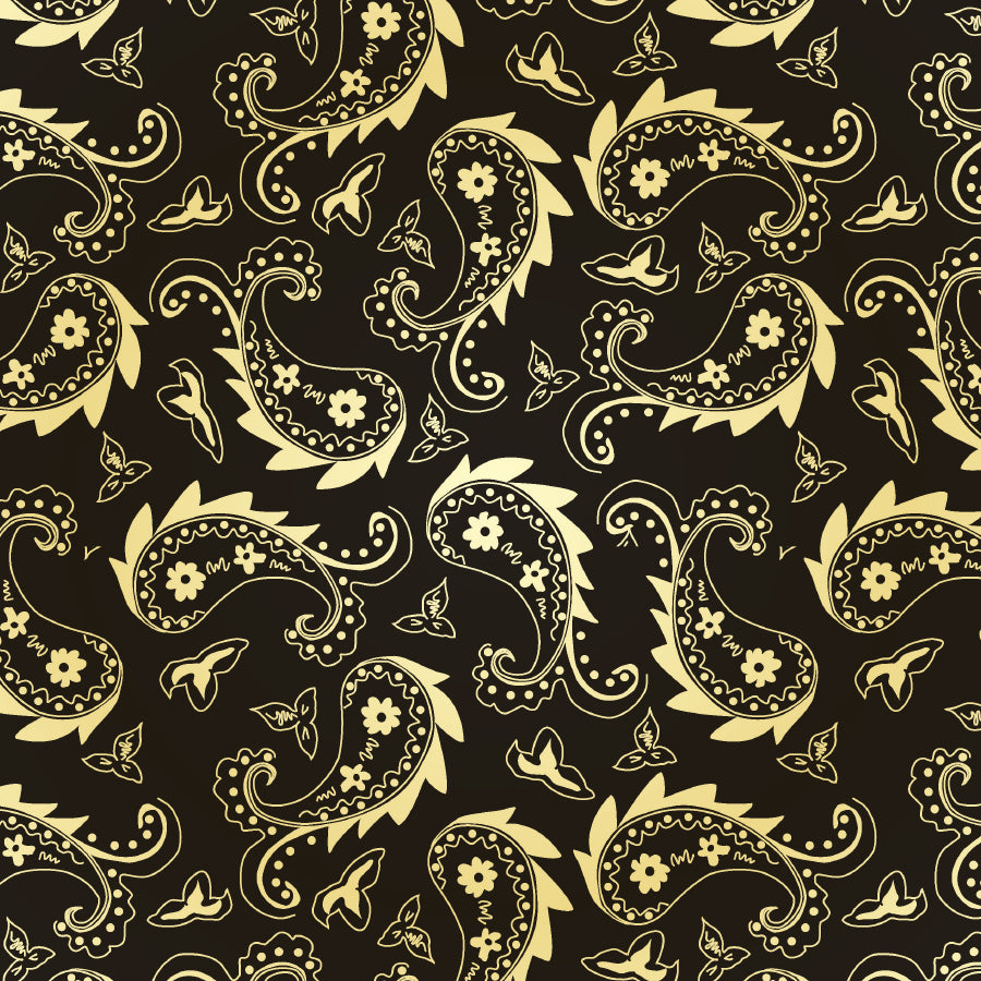SQ3254 Black & Gold Paisley Square Bandana 100% Cotton