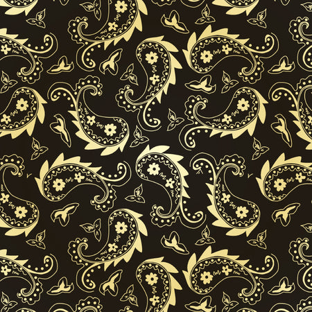 SQ3254 Black & Gold Paisley Square Bandana 100% Cotton