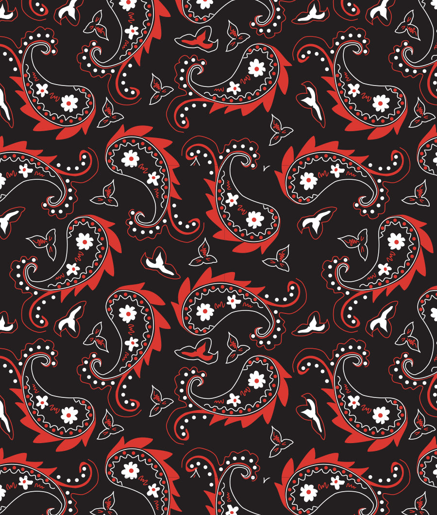 F7255 58" Width 100% Cotton, Black & Red Paisley Fabric