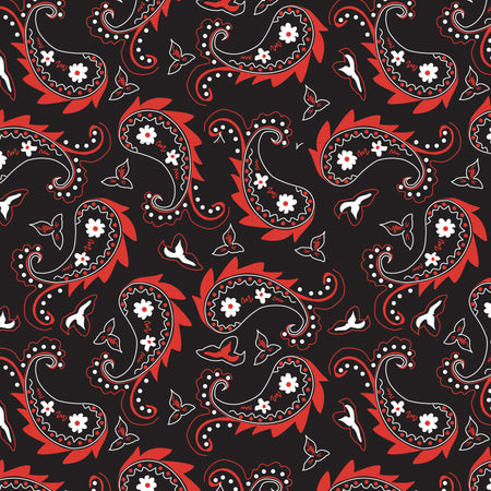 SQ3255 Black & Red Paisley Square Bandana 100% Premium Cotton