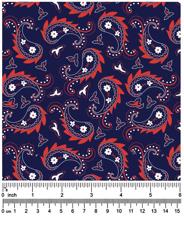F7256 58" - 100% Cotton Navy & Red Paisley Fabric
