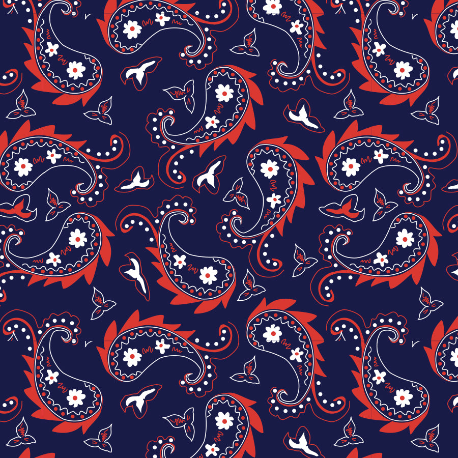 SQ3256 Navy & Red Paisley Square Bandana 100% Premium Cotton
