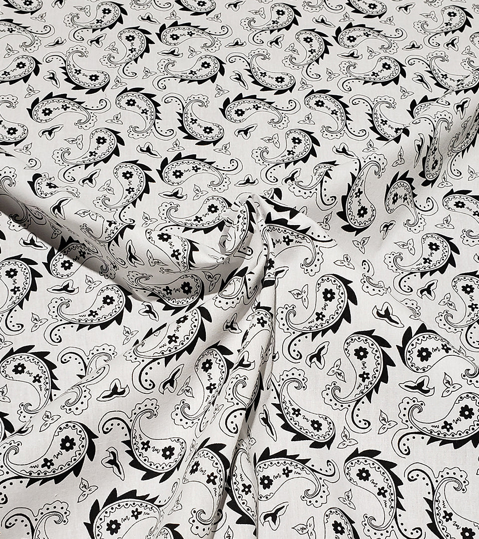 F7257 58" Width 100% Cotton, Classic White Paisley Fabric