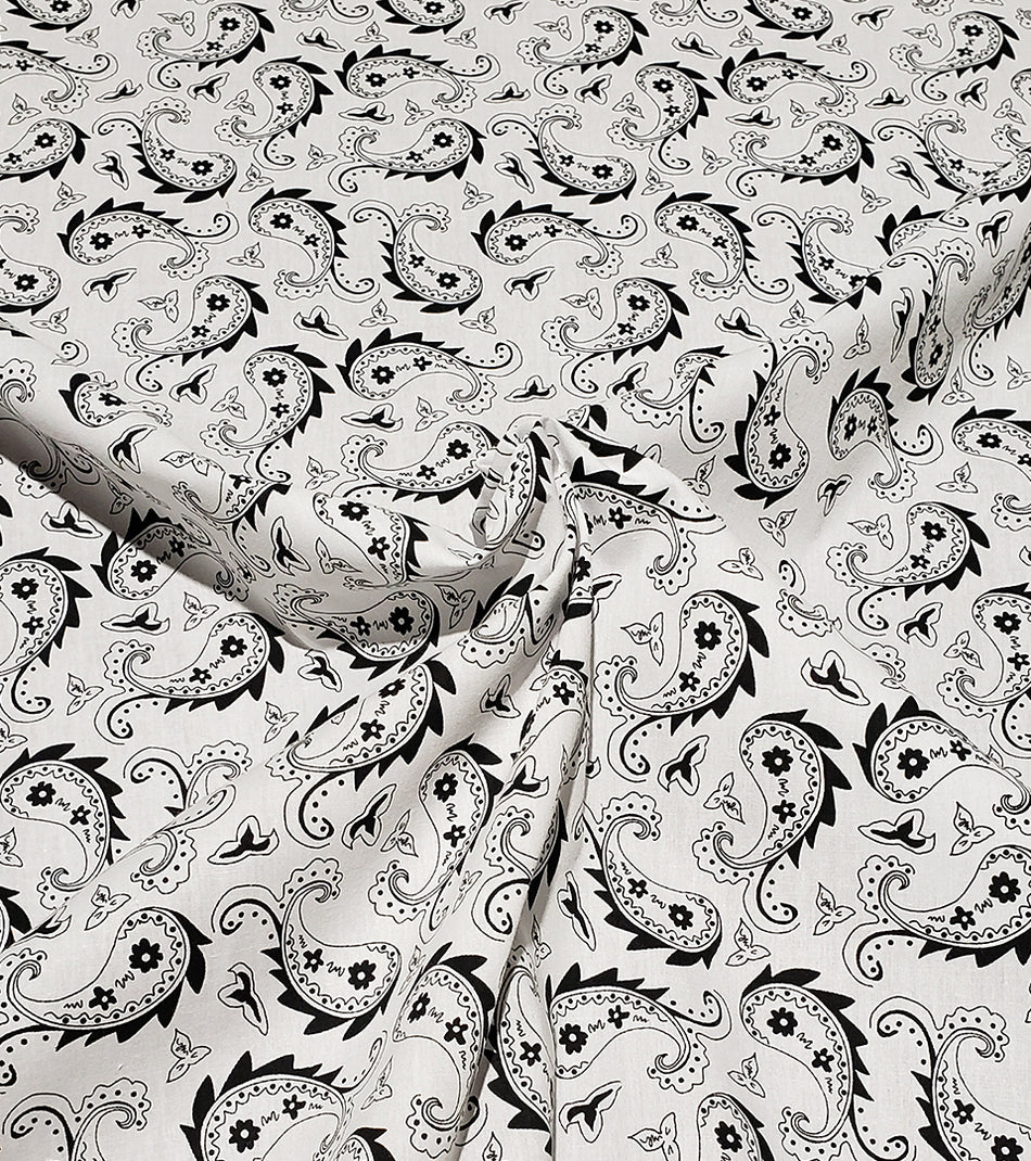F7257 58" Width 100% Cotton, Classic White Paisley Fabric