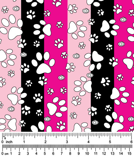 F7260 White Paws Fabric, Pink & Black