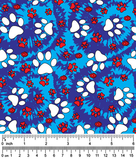 F7265 Paws Fabric, Tie Dye Blue