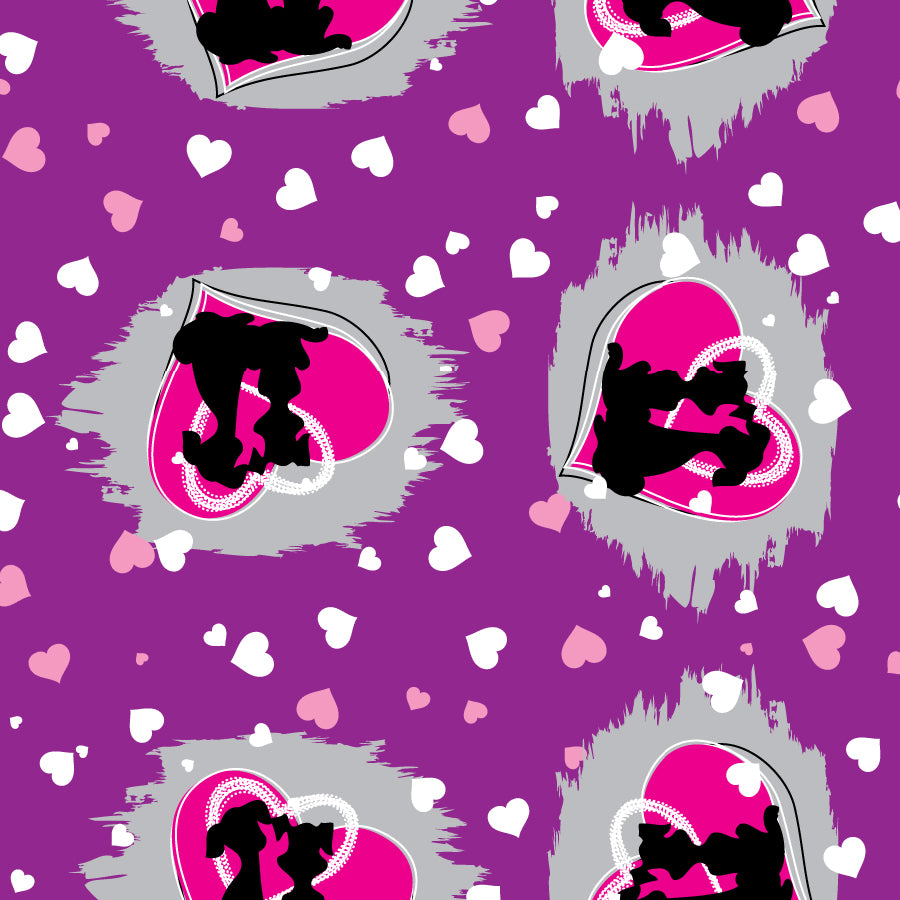 SQA3033 Doggie In Love Heart Bandana, Purple 