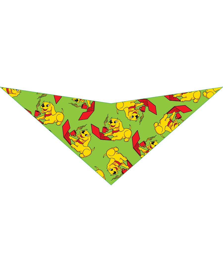 SA3004 Blogging Doggie With Coffee & Laptop Bandana, Green