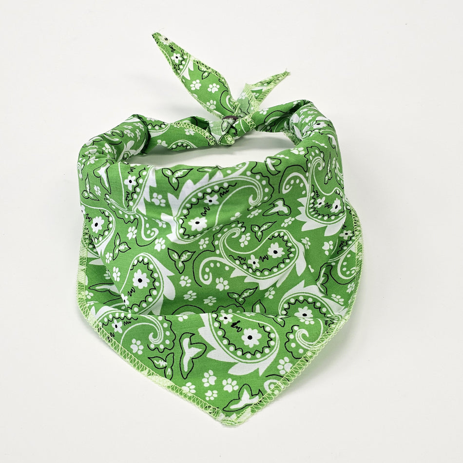 S3052 Paisley & Pawprints Bandana, Green