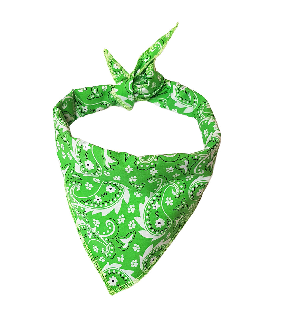 S3052 Paisley & Pawprints Bandana, Green