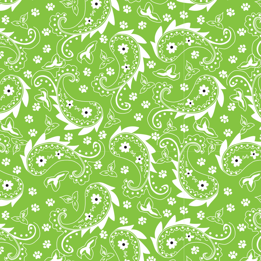 SQ3052 Paisley & Pawprints Bandana, Green