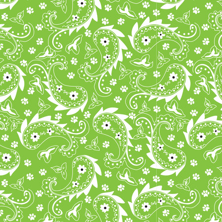 SQ3052 Paisley & Pawprints Bandana, Green