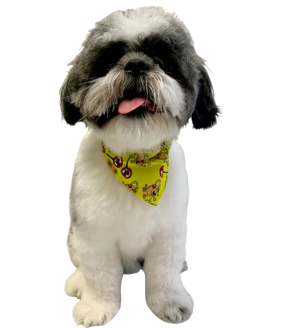 S3055 Funny Doggie Peeling On Sign Bandana, Yellow