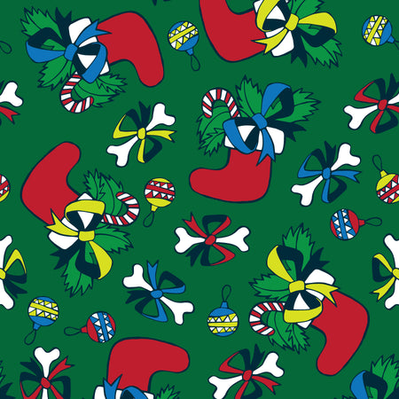 SQ3069 Christmas Bones & Stockings Doggie Bandana, Green