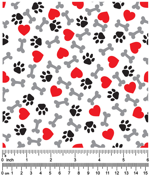 FA7008 Hearts, Bones & Paws, White
