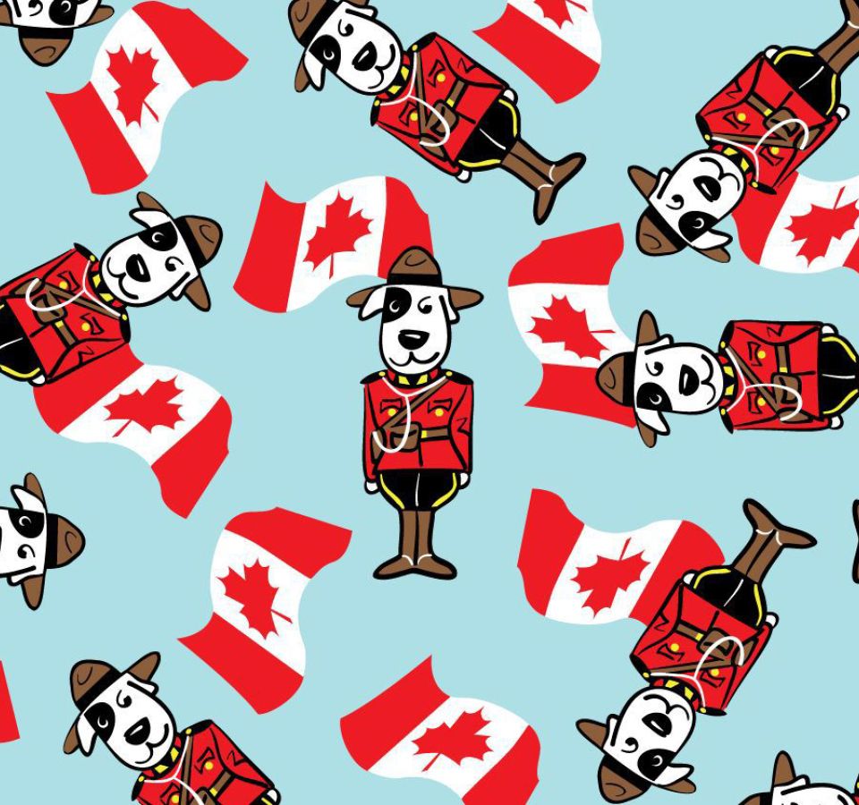 FA7043 Canadian Flag Doggie Fabric, Blue