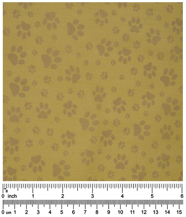 F7083 Brown Pawprints Fabric, Beige 