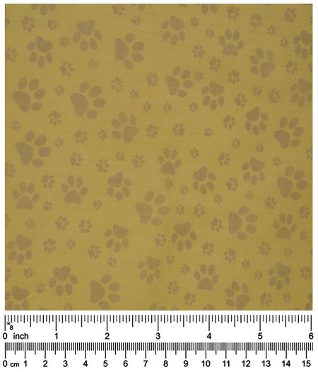 F7083 Brown Pawprints Fabric, Beige 