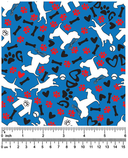 F7079 White Doggies Fabric, Blue