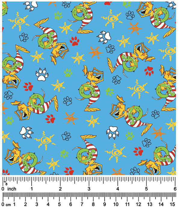 F7082 Summer Doggie Fabric Blue