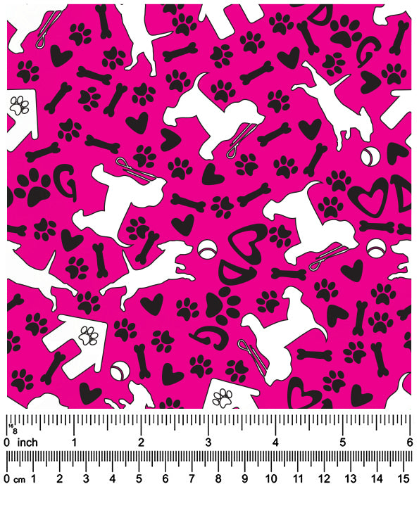 F7087 White Doggie Fabric, Pink