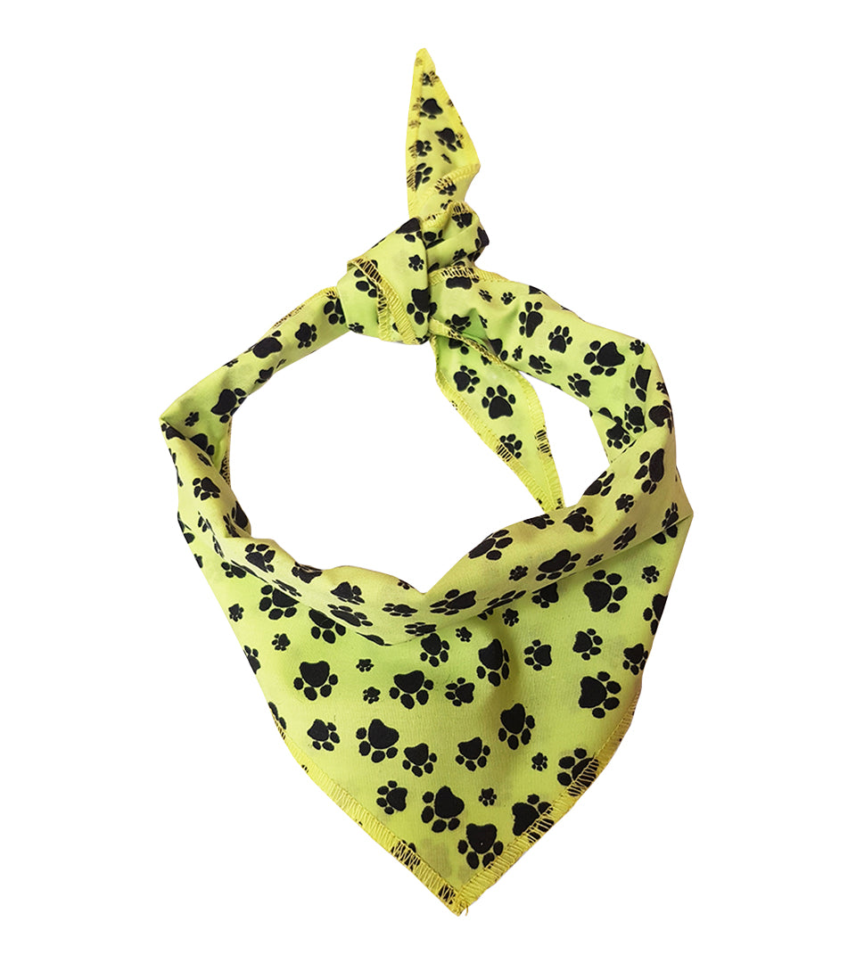 S3088 Black Pawprints Bandana, Neon Yellow